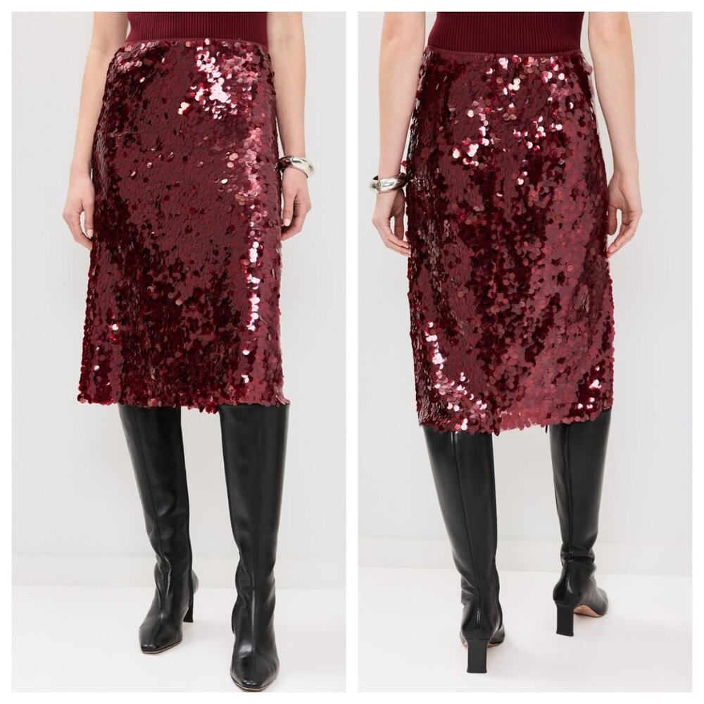 Vince Lucite Paillettes Sequin Skirt in Ruby Ink